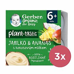 3x GERBER Organic 100% Dezert rostlinný jablko a ananas s kokosovým mlékem (4x 90 g)​