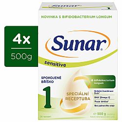 4x SUNAR Sensitive 1 Mléko počáteční 500 g, 0m+