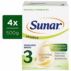 4x SUNAR Sensitive 3 Mléko batolecí 500 g, 12m+