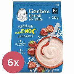 6x GERBER Kaše mléčná cereal jahodová Dobrou noc 230 g