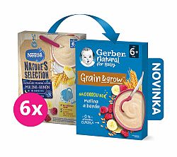 6x GERBER Natural mléčná kaše pšenično-ovesná malina a banán 220 g