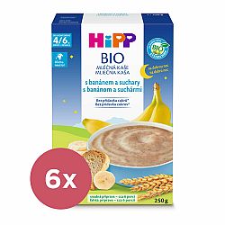 6x HiPP BIO Kaše mléčná na dobrou noc s banánem a suchary od uk. 4.-6. měsíce, 250g