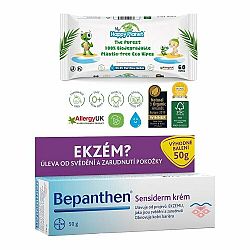 BEPANTHEN Krém Sensiderm proti ekzému 50 g + vlhčené ubrousky Happy Planet 100% BIO, 60 ks