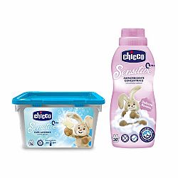 CHICCO Kapsle prací gelové Sensitive 16 ks + Aviváž konc. Květinové objetí 750 ml