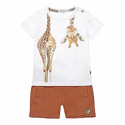 DIRKJE Set 2.d. tričko kr. rukáv + kalhoty bílá žirafa kluk vel.74